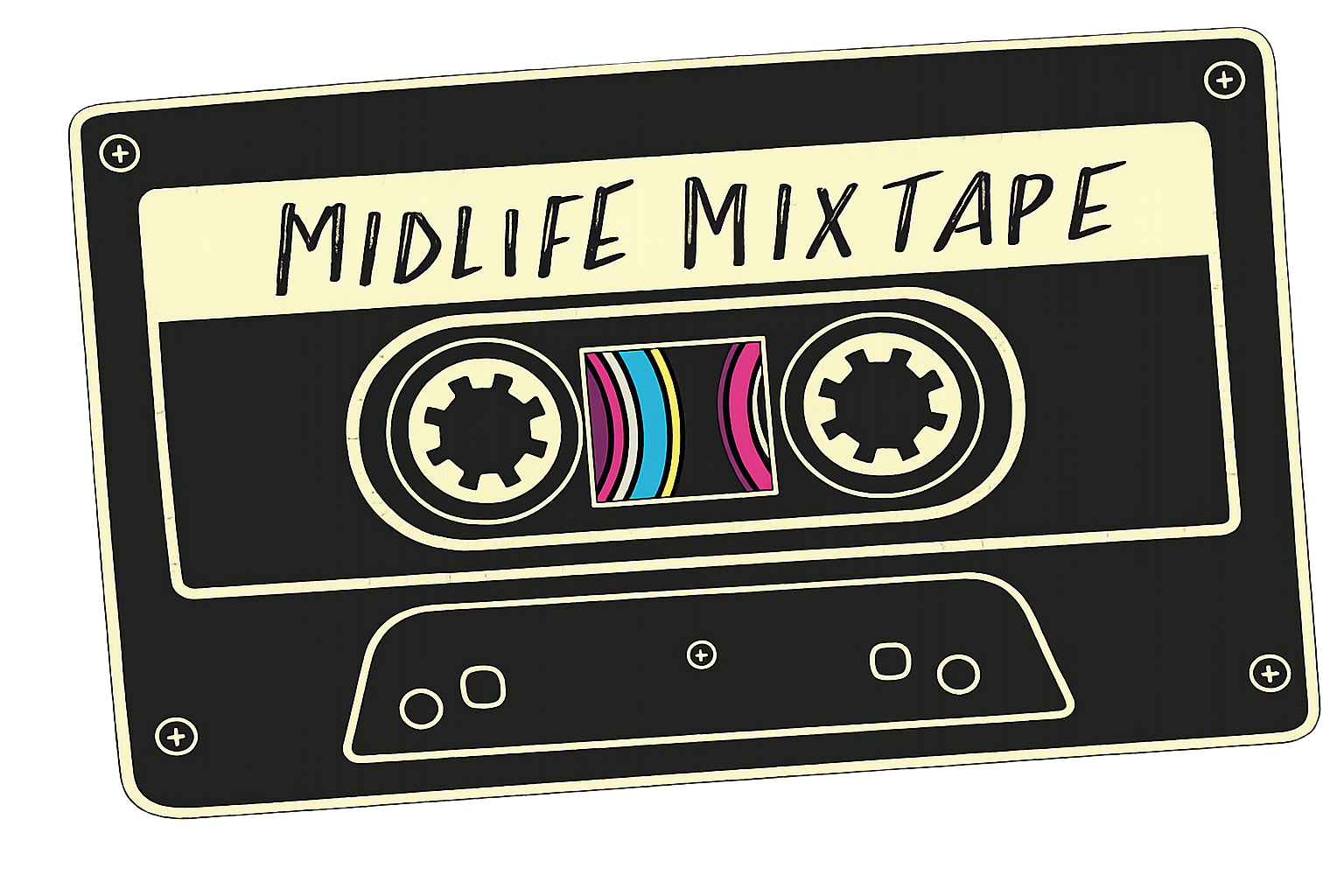 Midlife Mixtape — hand-drawn cassette tape logo